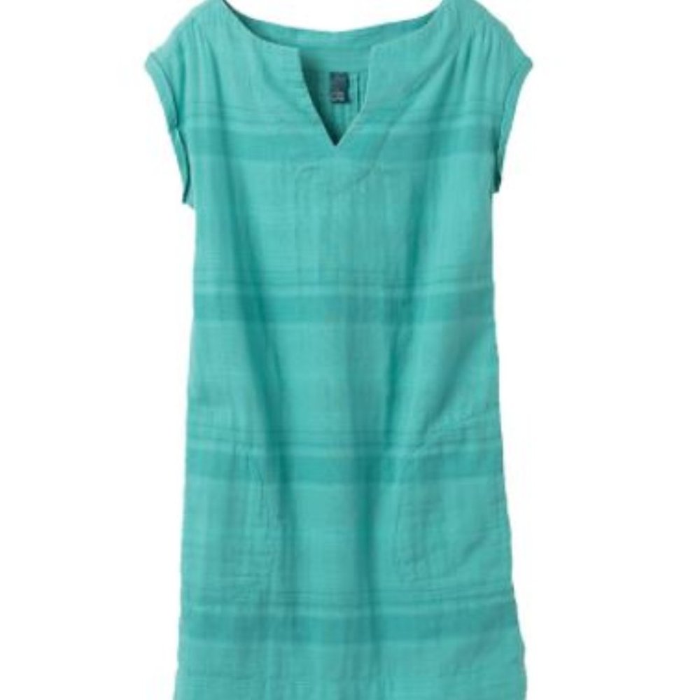 prAna KAI Dress Retro Teal Stripe Size Large NWT
